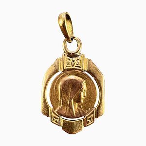 Colgante de medalla con marco de la Virgen María francesa en oro amarillo de 18 k, años 20