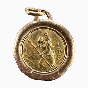Französischer Vintage St Christopher Charm Anhänger aus 18 Karat Gelbgold, 1930er