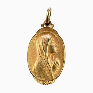 Französische Jungfrau Maria Hängelampe aus 18 Karat Gelbgold von Sellier, 1930er