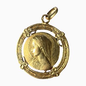 Französischer Marien-Glücksklee-Anhänger aus 18 Karat Gelbgold, 1890er