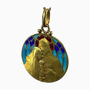 Französische Plique-a-Jour Emaille Hängelampe zur Heiligen Kommunion aus 18 Karat Gelbgold von Becker, 1920er