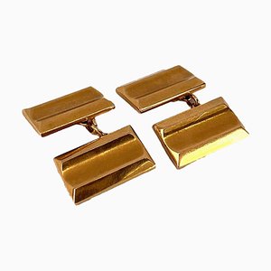 French Tank-Style 18k Yellow Gold Cufflinks, 1930s, Set of 2