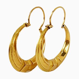 Aretes de aro franceses de oro amarillo de 18 kt, años 30. Juego de 2
