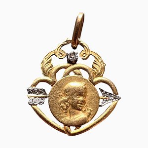 Colgante Love Triumph of Love francés de oro amarillo de 18 k con diamantes de Vernon, década de 1890