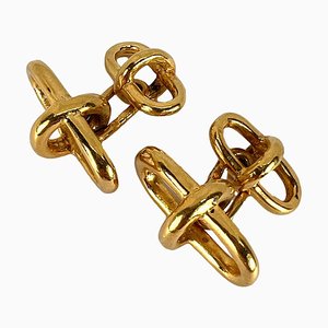 Boutons de Manchette Marine en Or Jaune 18k, 1960s, Set de 2