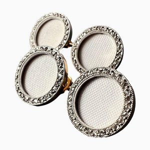 Boutons de Manchette en Or Jaune 18k, Platine, Diamants et Émail, France, 1920s, Set de 2