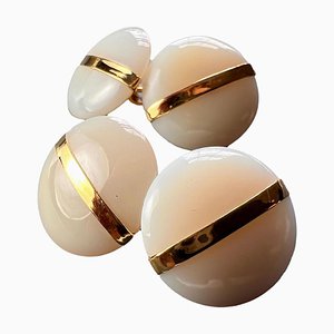 Boutons de Manchette en Or Jaune 18k Agate Blanche, France, 1930s, Set de 2