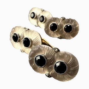 Boutons de Manchette en Cristal de Roche, Onyx et Diamants en Or Jaune 18k, Platine, 1920s, Set de 2