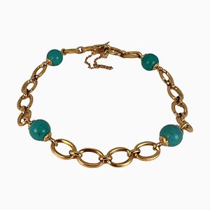 18 Karat Yellow Gold Turquoise Link Bracelet, 1960s