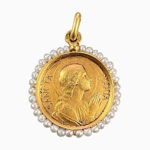 Colgante de perla francesa Virgen María en oro amarillo de 18 k, década de 1890