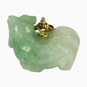 Geschnitzter grüner Jade Hahn Anhänger aus 9 Karat Gelbgold, 1980er