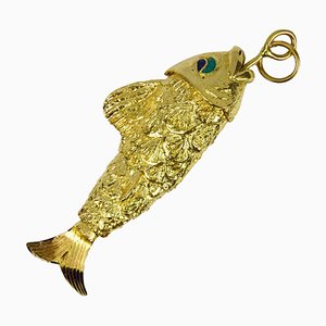 18k Yellow Gold Articulated Fish Charm Pendant, 1950s