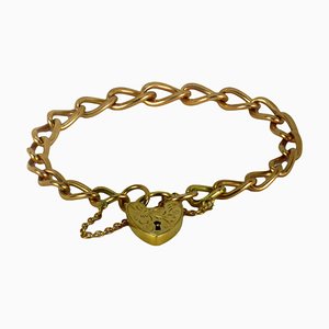 Pulsera de eslabones con candado en forma de corazón grabado en oro rosa de 9k de Georg Jensen, años 60
