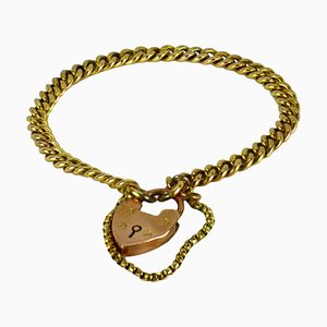 Viktorianisches Herz-Armband mit Vorhängeschloss aus 9 Karat Roségold, 1890er