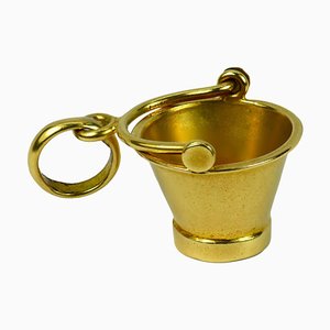 18 Karat Yellow Gold Bucket Charm Pendant, 1950s
