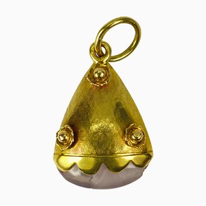 18 Karat Yellow Gold Rose Quartz Charm Pendant, 1950s