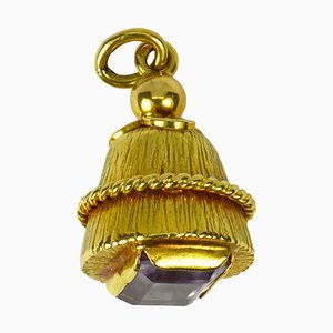 Fassanhänger aus 18 Karat Gelbgold mit foliertem Bergkristall in Rosa, 1950er
