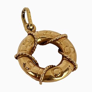 Sos Life Preserver Charm-Anhänger aus 18 Karat Gelbgold, 1950er