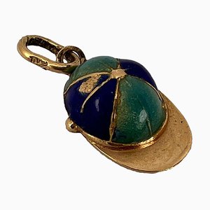 Jockey Hat 18 Karat Gelbgold Blaue Emaille Anhänger, 1970er