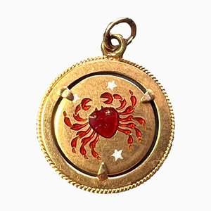 Pendentif à Charm Zodiac Cancer Crab en Or Jaune et Émail, Italie, 1960s