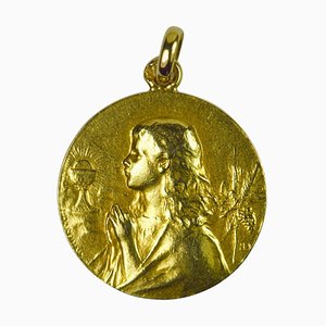 Französischer Rasumny Anhänger aus 18 Karat Gelbgold mit Wein- und Weizenernte, 1920er