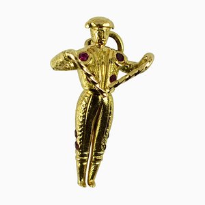 Spanischer Matador Charm Anhänger aus 18 Karat Gelbgold mit rotem Rubin, 1950er