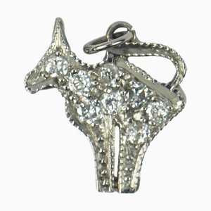 Weißer Platin Cat Charm Anhänger mit Diamanten, 1920er