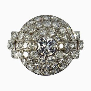 Französischer Art Deco Weißer Diamantener Platin Zielscheibenring, 1930er