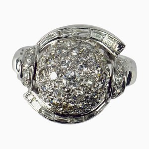 Weißer Dome Cocktailring aus Platin mit Diamanten, 1930er