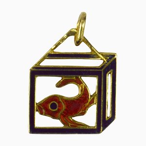 Colgante de carpa Koi francés esmaltado de oro amarillo de 18 kt, años 20