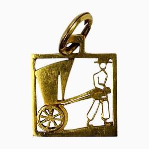Quadratischer Rikscha-Anhänger aus 18 Karat Gelbgold, 1950er