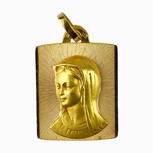 Französischer Medaillen-Anhänger mit der Jungfrau Maria aus 18 Karat Gelbgold, 1970er