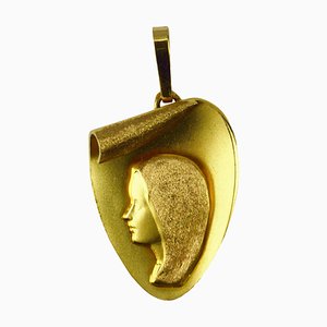 Colgante con medalla de la Virgen María francesa en oro amarillo de 18 k, años 60
