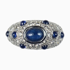 French Sapphire Diamond Bombe Gold Ring, 1950