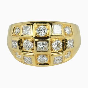 Princess Cut Diamond Gold Bombe Ring, 1980s