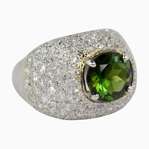 Art Deco Peridot Diamant Bombe Dome Platin Gold Ring, 1920er