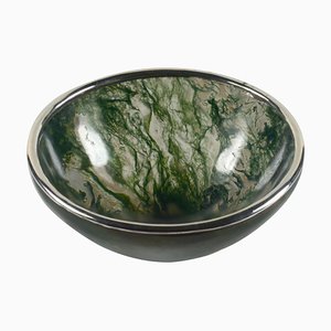 Moss Agate Silver Mounted Bowl, 1960s