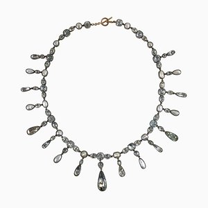 Georgianische Blaue Aquamarine Weiße Perle Silberne Fringe Riviere Halskette mit Anhänger, 1820er