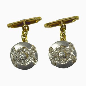 Boutons de Manchette Art Déco Diamants Platine Or, 1920s