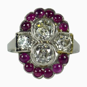 Art Deco Platin Roter Rubin Weißer Diamant Ring, 1920er