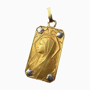 Colgante de la Virgen María francesa en oro blanco amarillo de 18 k, década de 1890