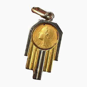 Colgante de Virgen María francesa en oro blanco amarillo de 18 k, años 20