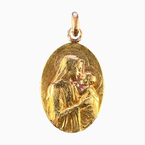 Colgante dropsy francés de la Virgen con el niño en oro amarillo de 18 k, 1920