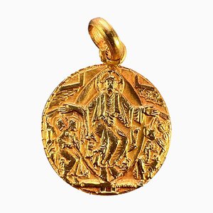 Französischer Jesus Christus auf Thron 18 Karat Gelbgold Medaillen-Anhänger, 1930er