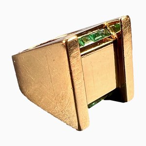 French Marin Paris Green Emerald 18 Karat Yellow Gold Tank Pinky Ring, 1940s