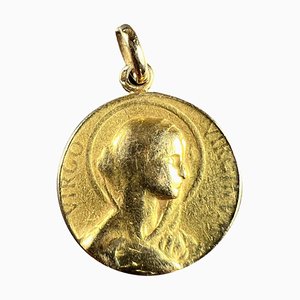 Französischer 18 Karat Gelbgold Anhänger mit der Jungfrau Maria Virgo Virginum Medaille, 1930er