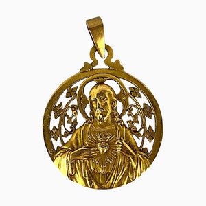 Medalla Lavrillier francesa del sagrado corazón con el niño en oro amarillo de 18 k, años 30