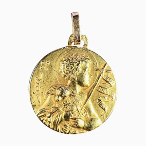 Französischer Saint John the Baptist Jean Medaillen-Anhänger aus 18 Karat Gelbgold, 1970er