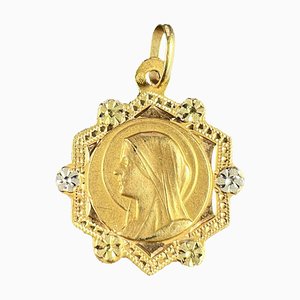 Colgante con medalla de la Virgen María francesa en oro blanco amarillo de 18 k, años 20