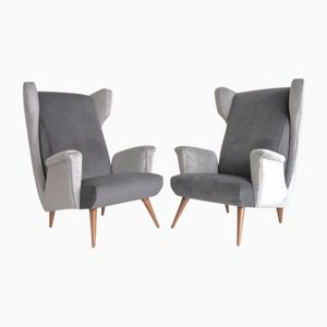 Sedie in velluto grigio nello stile di Gio Ponti, anni '50, set di 2